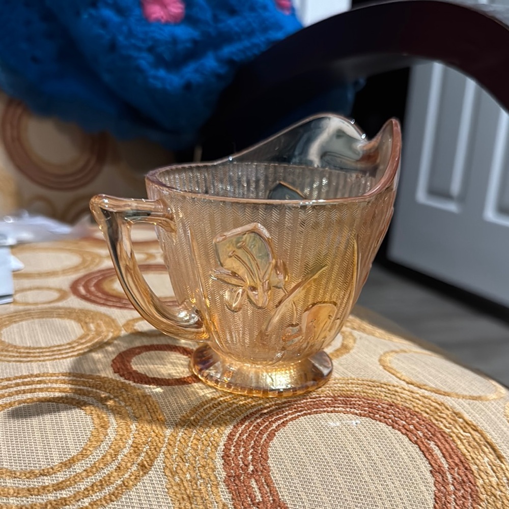 Vintage Glass Creamer with Floral Design